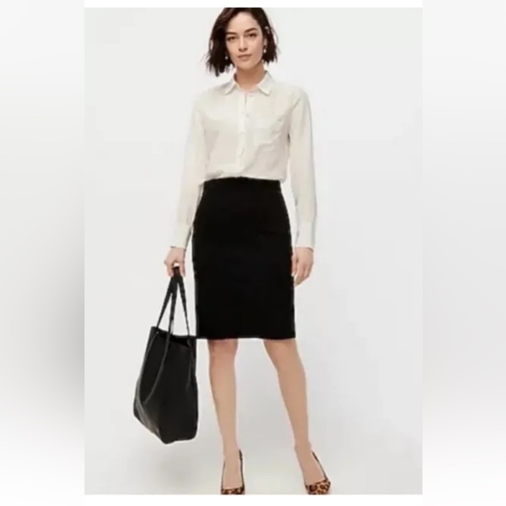 J.Crew Double Surge Pencil Skirt Women's Size 2 Black  100% Cotton Pockets